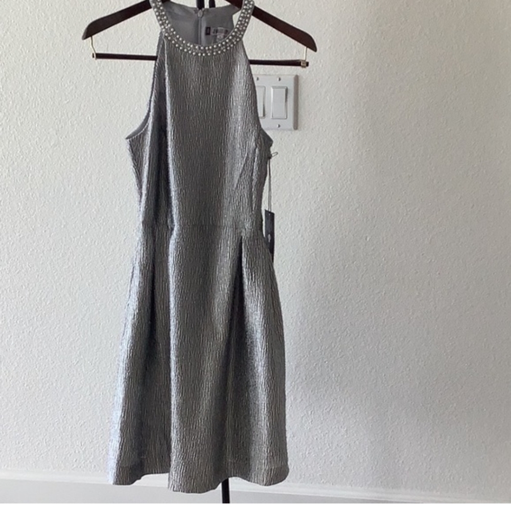 JLO Formal Silver Metallic Pearl Dress